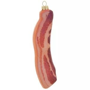 Robert Stanley Bacon Strip Glass Blown Christmas Ornament Glitter Food Decor